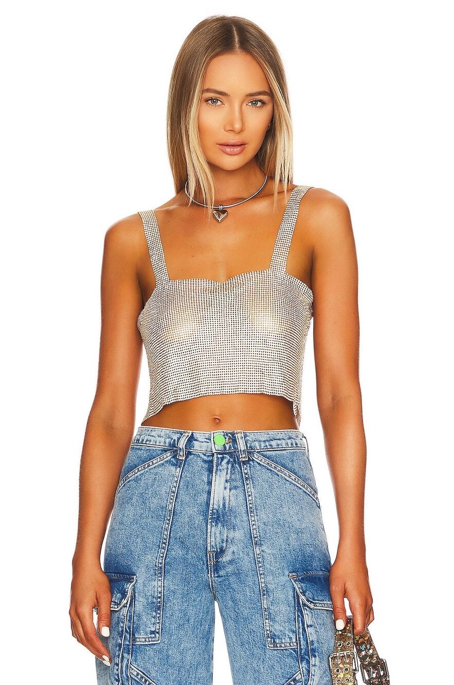 NWT Superdown Mackenzie Rhinestone Chainmail Sleeveless Adjustable Crop Top